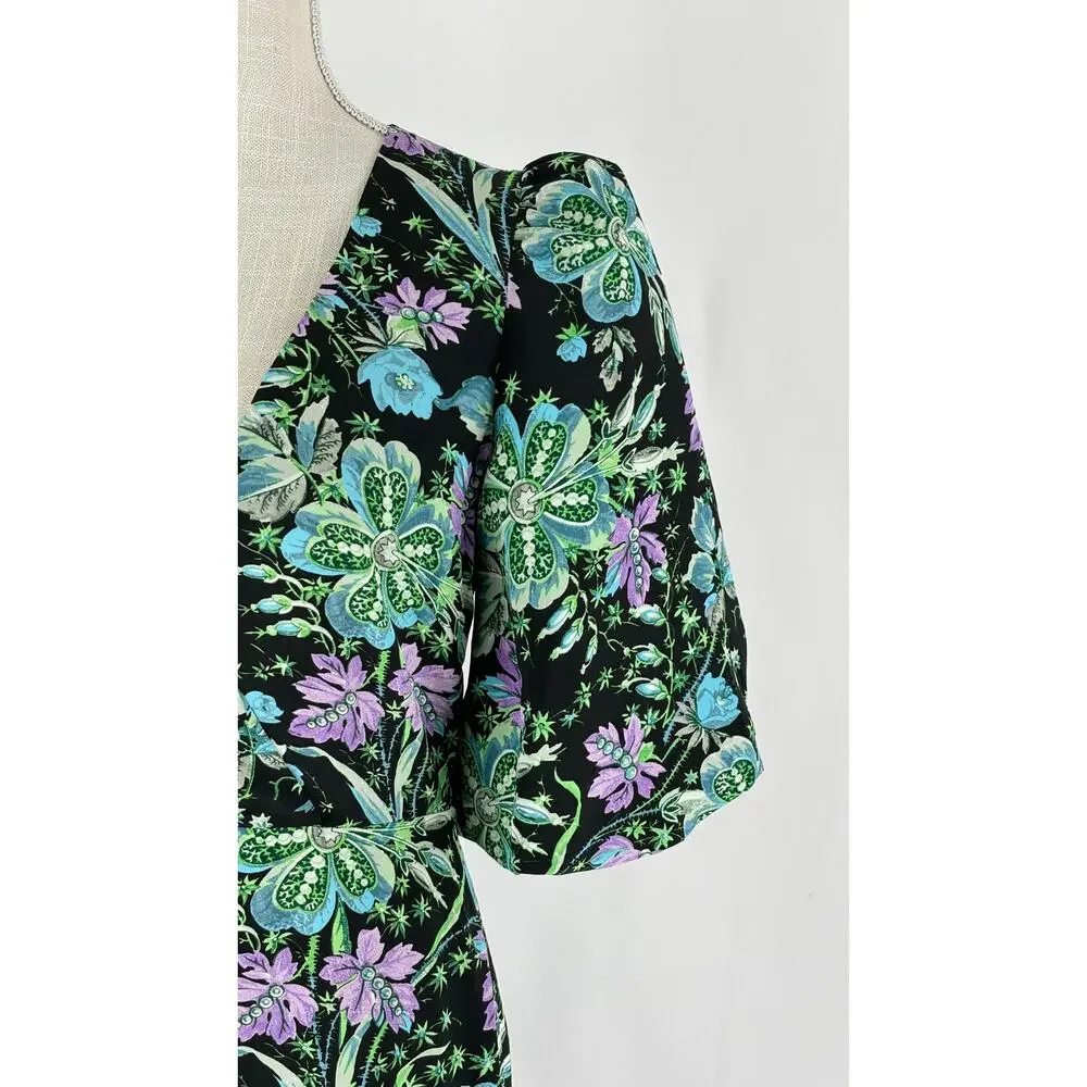 Rhode V Neck Floral Ina Midi Dress Hibiscus Women Size 4 New Bubble Short Sleeve
